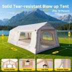 LILYPELLE 6-12 Person Ridge-Style Inflatable Camping Tent with Manual Pump, Large Mesh Windows And Curtain Divider, Four-Season Use, Easy Setup, Ideal for Groups And Families