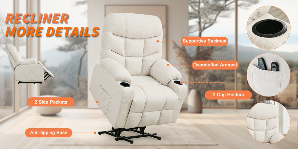 Recliner Chair with Massage And Heating Functions, Large Padded Sofa with Side Pockets, Recliner Chair, Suitable for Living Room And Bedroom