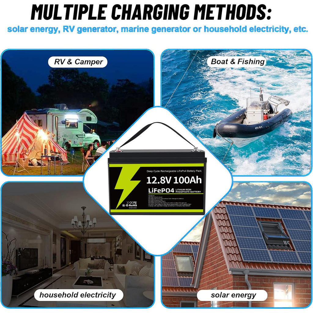 12V 100Ah LiFePO4 Deep Cycle Battery for RV, Solar, Marine and Off-Grid Systems — 1280Wh, IP65