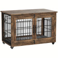 43/36/29/27in Furniture-style Wooden Dog Crate with Anti-Slip Mat, Adjustable Door, Secure Lock, Available In Gray/Brown, Easy to Move with Wheels Or Stable with Anti-Slip Foot Pads, Easy to Clean Pet Cage, Ideal for Home, Living Room Or Bedroom