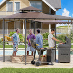 8'X7.8' Grill Gazebo Canopy - Sturdy Steel Structure, Two-Tiered Canopy for Outdoor Grilling with Shelves, Ceiling Hooks, And Ground Stakes, Outdoor Patio Canopy Tent BBQ Gazebo for Your Backyard