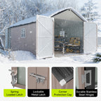 12x20x9.3/12x14/6x4ft Metal Storage Shed - Outdoor Garden Shed Kit, Lockable Tool Shed, Backyard Shed with Double Hinged Doors, 4 Windows, Carport for Car, Truck, Bike and Lawn Mower & Equipment, Brown