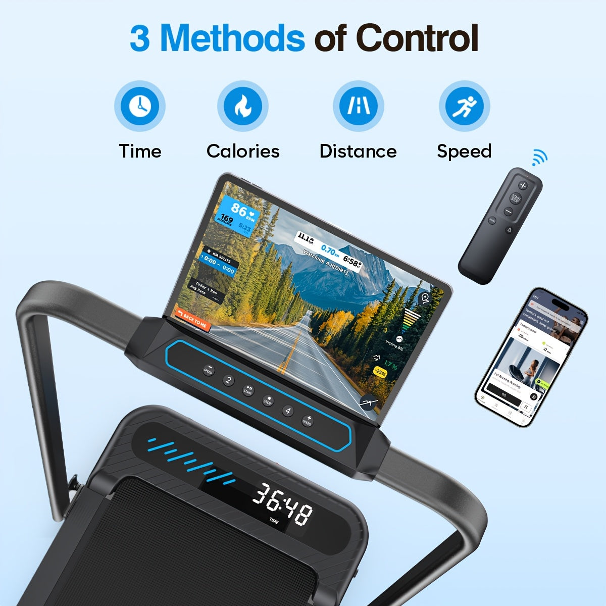 Folding Walking Pad Treadmill with Handle Bar, Low Noise Walking Pad Treadmill for Home Small, 3.0 HP Quiet Walking Pad Treadmill with 350 LBS Capacity, 0.6-6.2MPH, Remote & LED Display, with ZWIFT/KINOMAP APP
