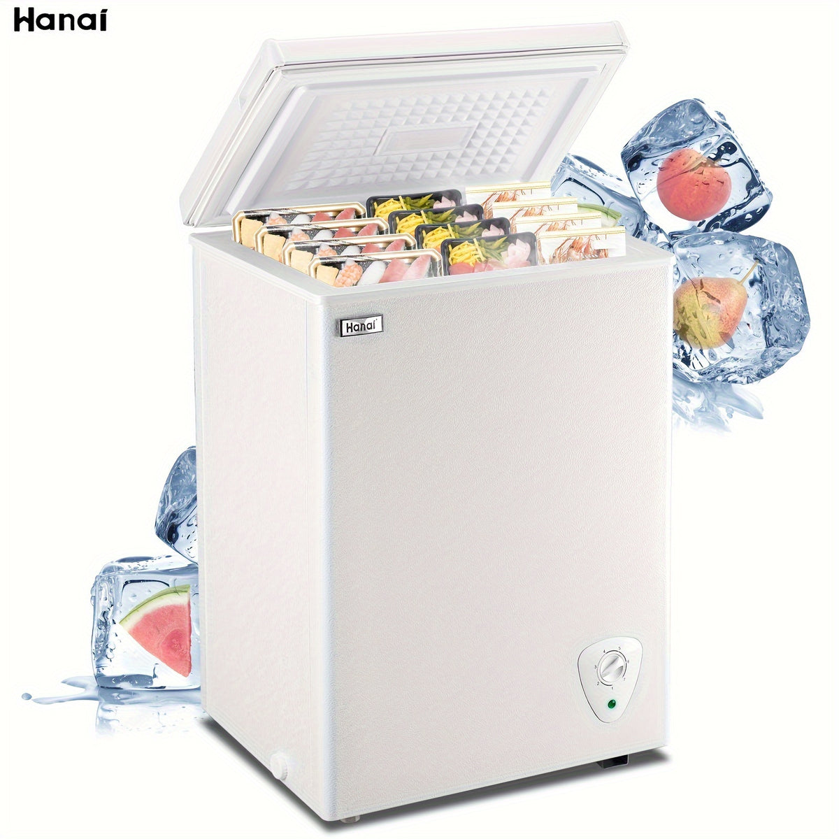 WANAI 3.5 Cu.Ft Chest MINI Freezer Adjustable 7 Thermostat Compact Deep Freezer Top Door Low Noise with Removable Basket
