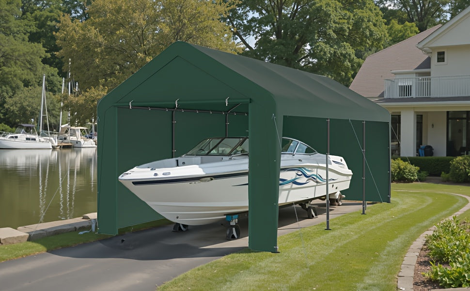 10x20 Carport Heavy Duty Portable Garage Shelter Metal Car Canopy Tent with UV-Resistant & Weatherproof Top Cover for RV & Vehicles