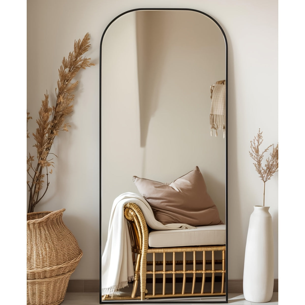 Arched Floor Mirror, Vintage-Inspired Full Length Reflection for Bedroom or Living Room Decor with Stand