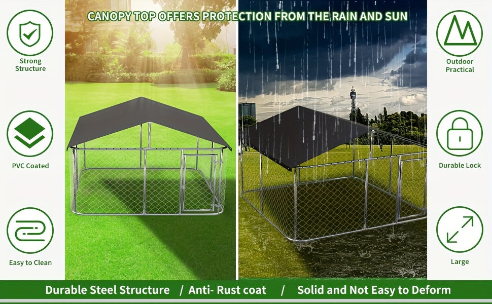Petony Outdoor Dog Enclosure Heavy Duty Dog Kennel House Mesh Dog Big Cage Pet Kennel Steel Fence with Secure Lock