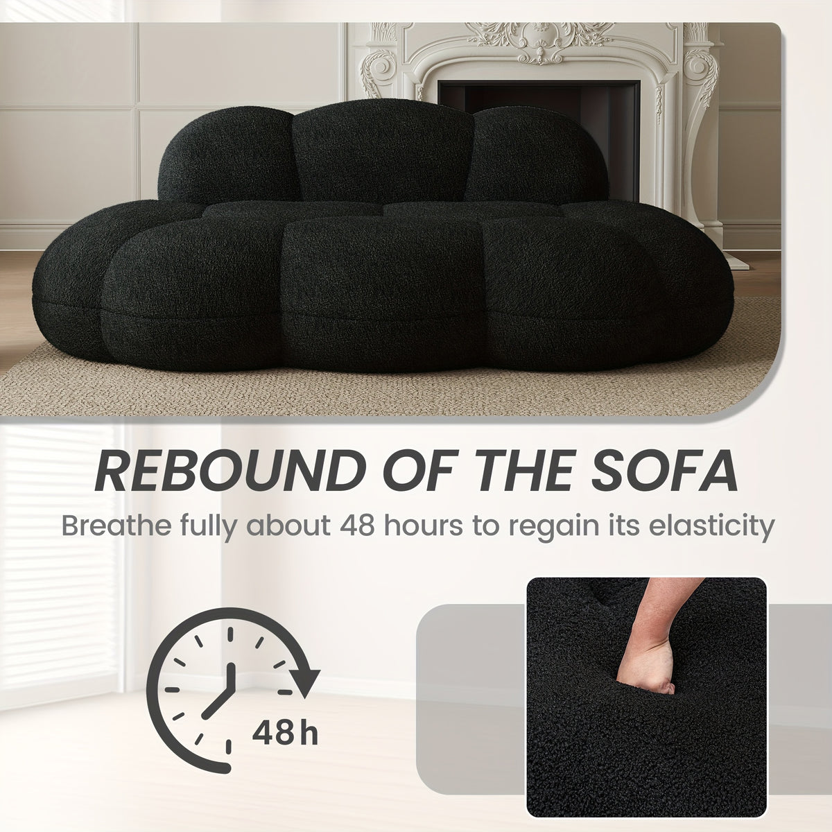 Cloud Shaped Couches for Living Room, Modern Comfy Compressed Sofa, Cloud Shaped Leisure Sofa, Upholstered Couch for Bedroom, Apartment, Small Space (No Installation Required)
