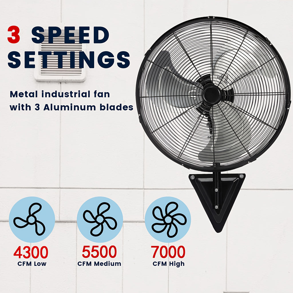 [Wall Mount Fan] 2pcs Wall Mount Fan - 20 Inch Oscillating, 3-Speed High Velocity, Max. 7000 CFM, Industrial Wall Fan for Indoor, Commercial, Residential, Warehouse, Greenhouse, Workshop, Basement, Garage, Black