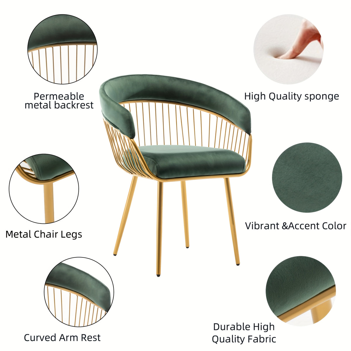 DYHOME 2pcs Modern Reception Chairs Visitor Chairs for Office, Living Room, Kitchen, Elegant Fabric Accent Chair with Comfortable Padded Back and Metal Legs