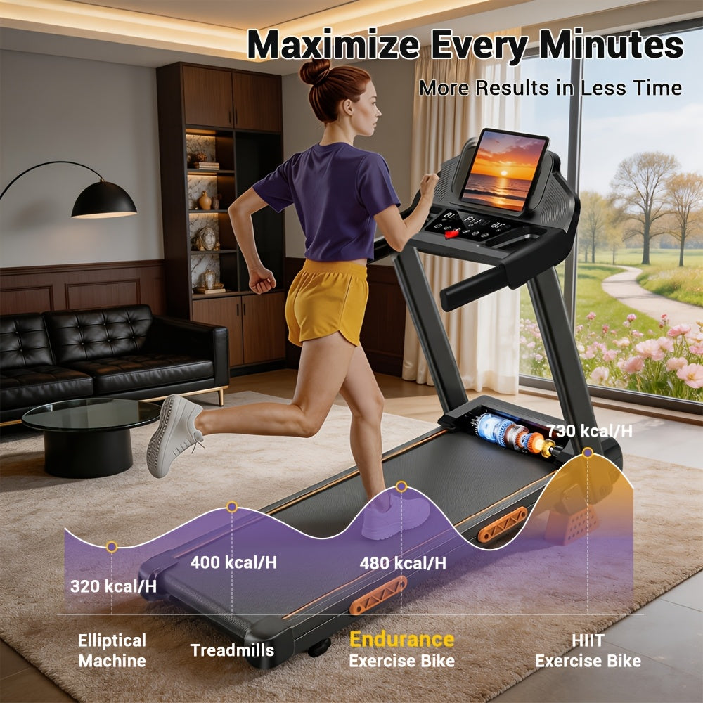 4-In-1 Folding Treadmill with 13% Incline, Portable with Handle, 350 Lbs Capacity for Home And Office, Without Battery