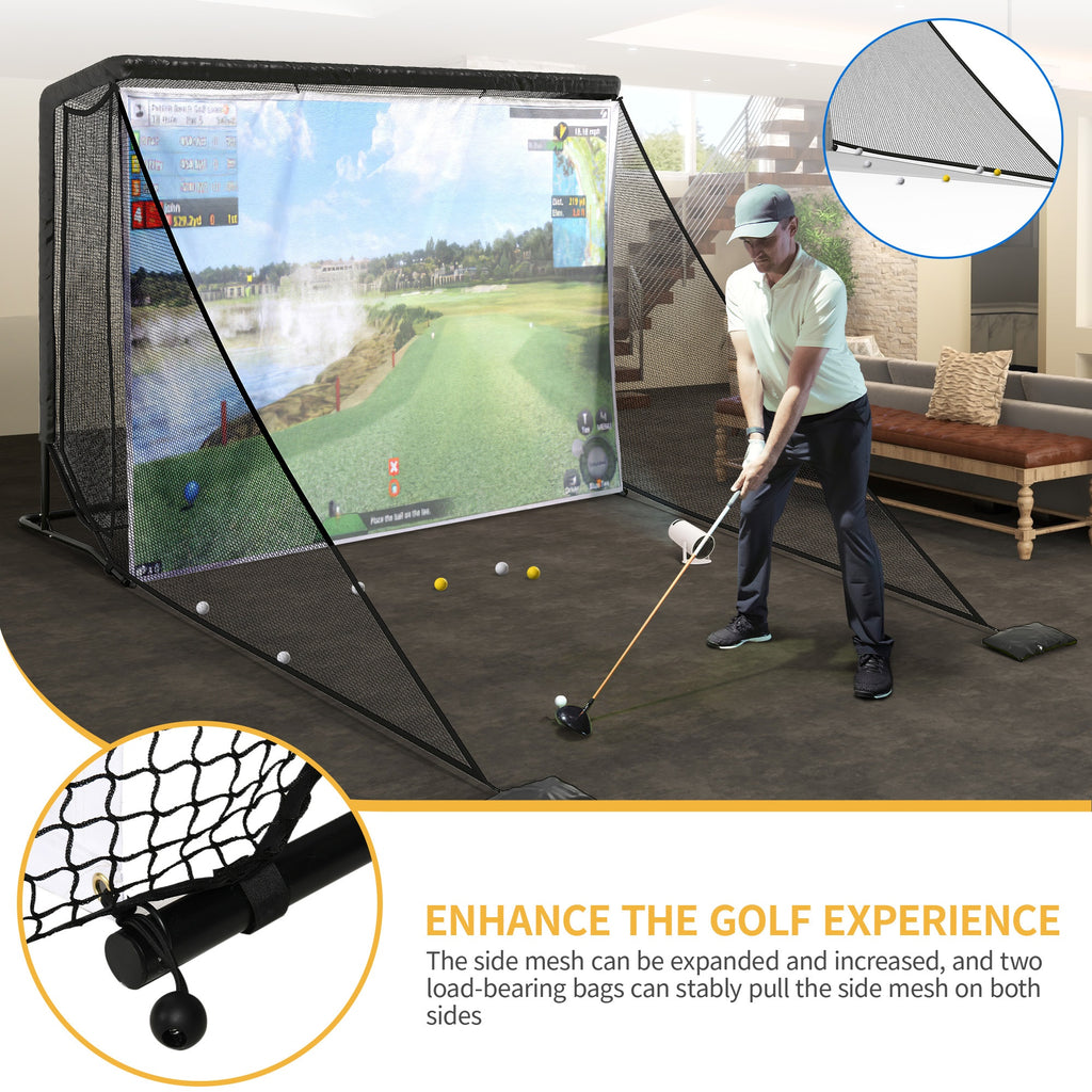 Cozerex 10X7Ft Golf Hitting Net Featuring a Sturdy Steel Frame, This Spacious Golf Driving Net Includes Side Nets to Catch Stray Balls, And Comes with a Simulator Cloth to Enhance Your Skills, Suitable for Backyard, Indoor, And Outdoor Use