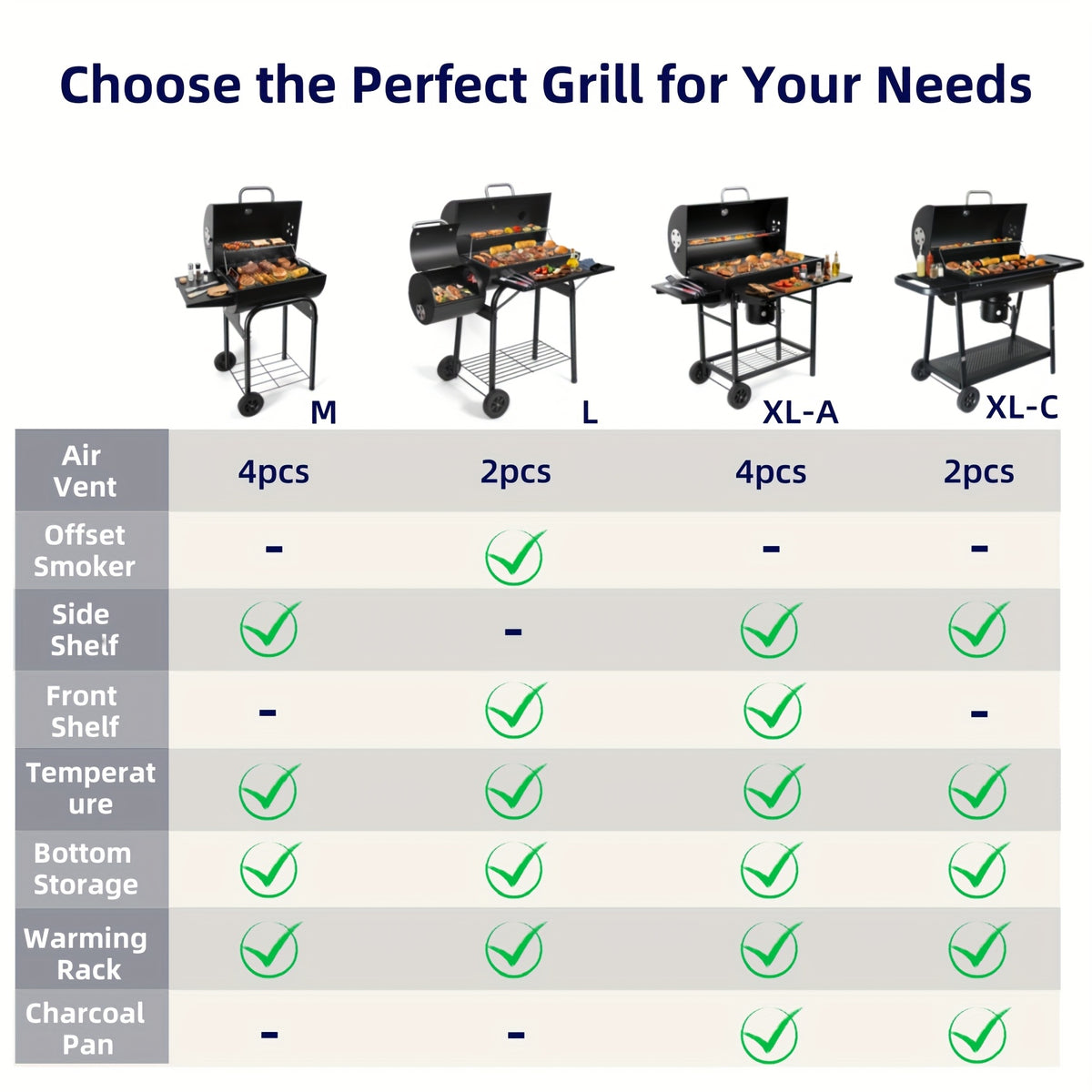 Charcoal BBQ Grills Outdoor - Barrel Charcoal Grill with Offset Smoker(Model: L)/ Outdoor BBQ Grill with Side Table(Model:M/XL-A/XL-C)for Backyard, Patio, Parties, Camping, Outdoor Cooking, Large Event Gathering, Black