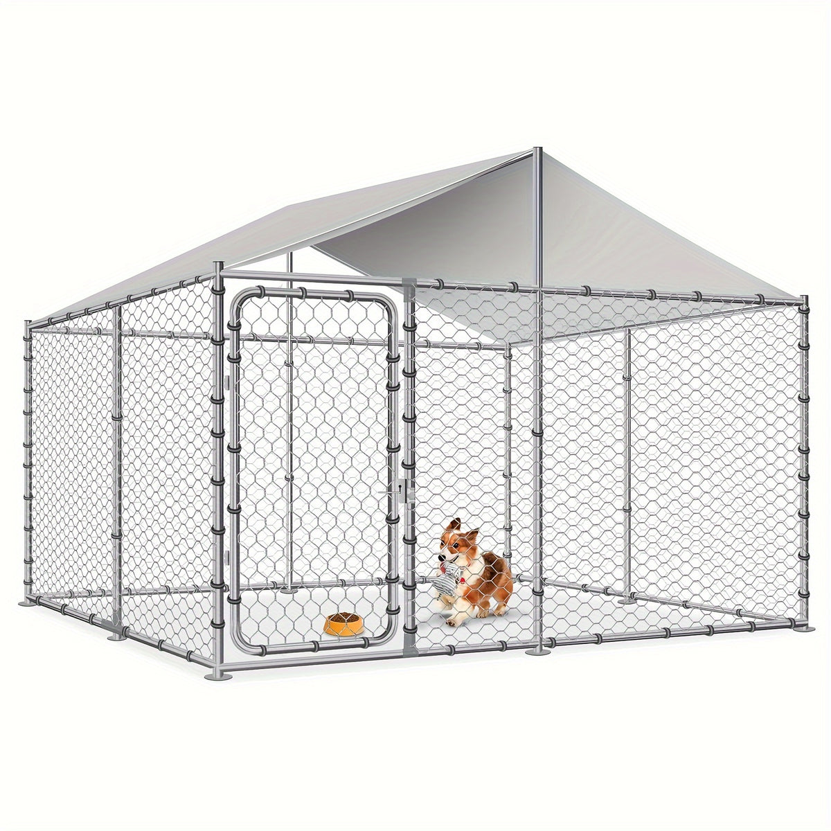 TITIMO Heavy Duty Outdoor Dog Kennel Large Dog Cage Galvanized Steel Pet Playpen House With Waterproof UV-Resistant Cover, Metal Mesh, Secure Lock (90 X 90 X 63 Inches)