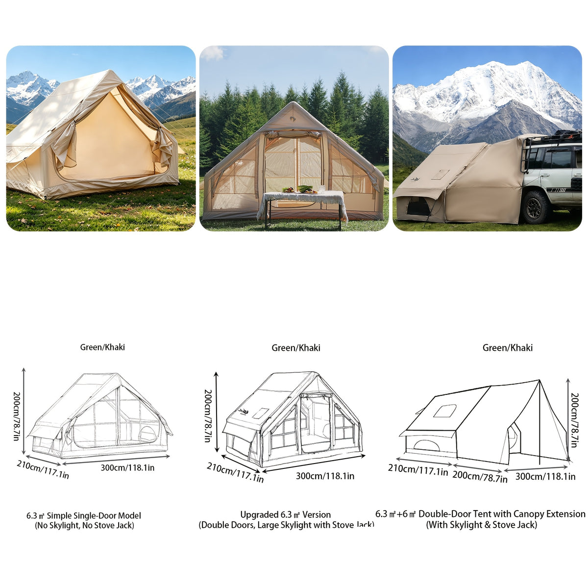 PAKICETUS Quick Setup Inflatable Camping Tent for 4-6 Person Family, Summer Glamping Inflatable House with Breathable Mesh And Quick Air-Flow, Suitable for All Seasons, Outdoor Camping, Hiking, And Backpacking
