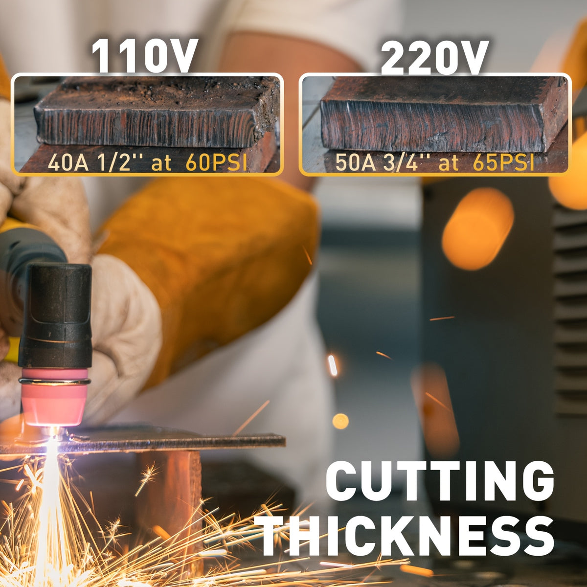 Plasma Cutter IGBT Maximum 3/4 Inch Clean Cut DC Inverter Cutting Machine Non Touch Pilot Arc Large LED Display 50 Amps Cutter Machine with 110/220V Dual Voltage