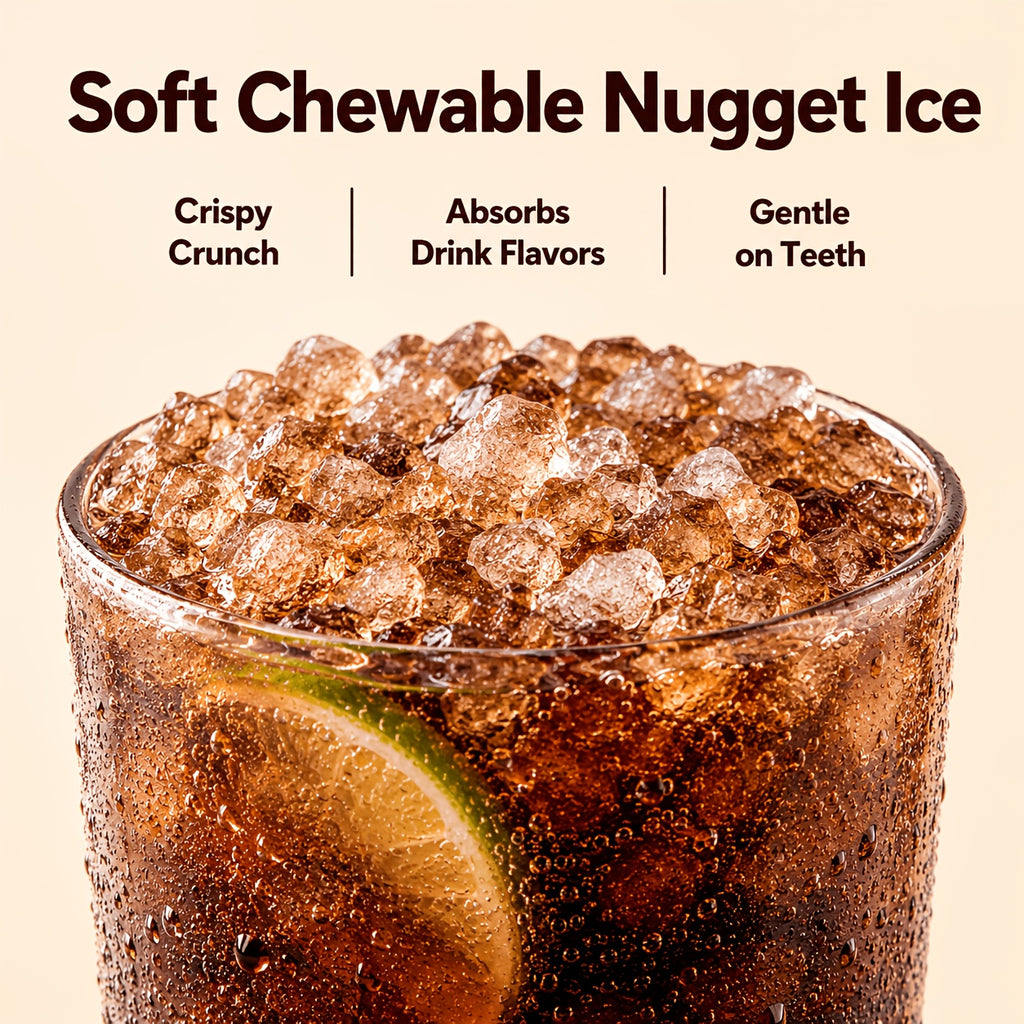 Countertop Nugget Ice Maker, Qunler 33/44 Lbs/Day Self-Cleaning Soft Chewable Pellet Ice Machine with Ice Scoop & Ice Basket for Iced Coffee, Soda, Tea, Cold Drinks, Kitchen, Office, RV, Camping, Stainless Steel, Black