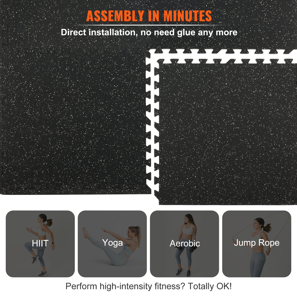 VEVOR 25 PCS 1/2 inch Thick Gym Floor Mats, 24" x 24" EVA Foam & Rubber Top Interlocking Workout Floor Mats with 100 sq.ft Coverage, Exercise Puzzle Flooring for Gym, Home, Garage, Basement