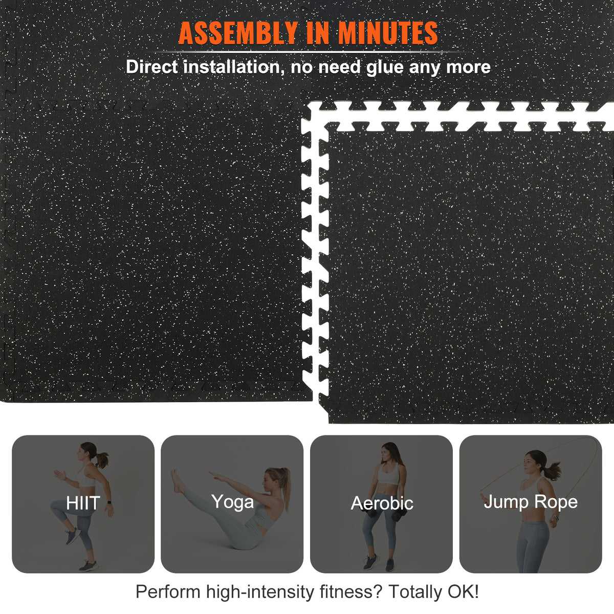 VEVOR 25 PCS 1/2 inch Thick Gym Floor Mats, 24" x 24" EVA Foam & Rubber Top Interlocking Workout Floor Mats with 100 sq.ft Coverage, Exercise Puzzle Flooring for Gym, Home, Garage, Basement