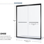 56-60" W X 72" H Double Sliding Shower Door - 1/4" (6Mm) ANSI/SGCC Tempered Glass | Matte Black/Brushed Nickel Aluminum Frame And Stainless Steel Handles