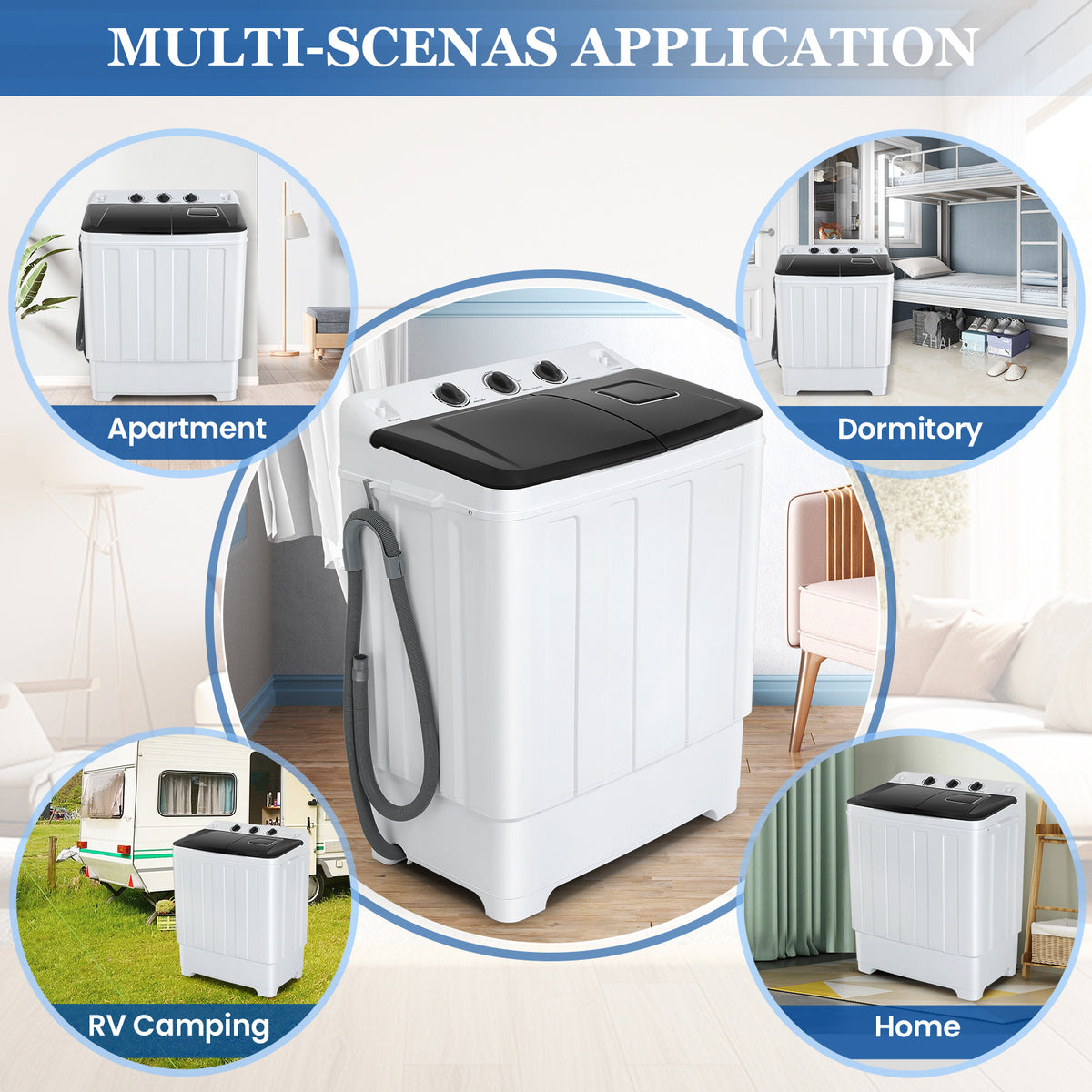 30lbs Portable Washer, Twin Tub Washer and Dryer Combo Laundry Washing Machine, Semi-Auto Washer Machine with Wash & Dehydration, 19Lbs Washer 11Lbs Spinner Laundry Appliances for Home, Apartment, Dorms, RV, Ship Cabins, Offices, Bathroom, Balcony
