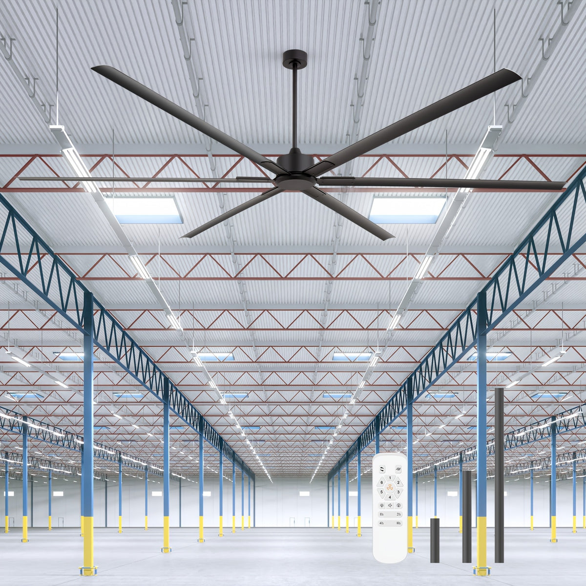 [Industrial Ceiling Fan] 120-Inch HVLS Industrial Ceiling Fan Suitable for Large Commercial Spaces - Heavy-Duty Remote Control System with Silent DC Motor, 6- Low-Profile Downrod Mount, Full Coverage for Warehouses, Gyms, Workshops, Use (No Light)