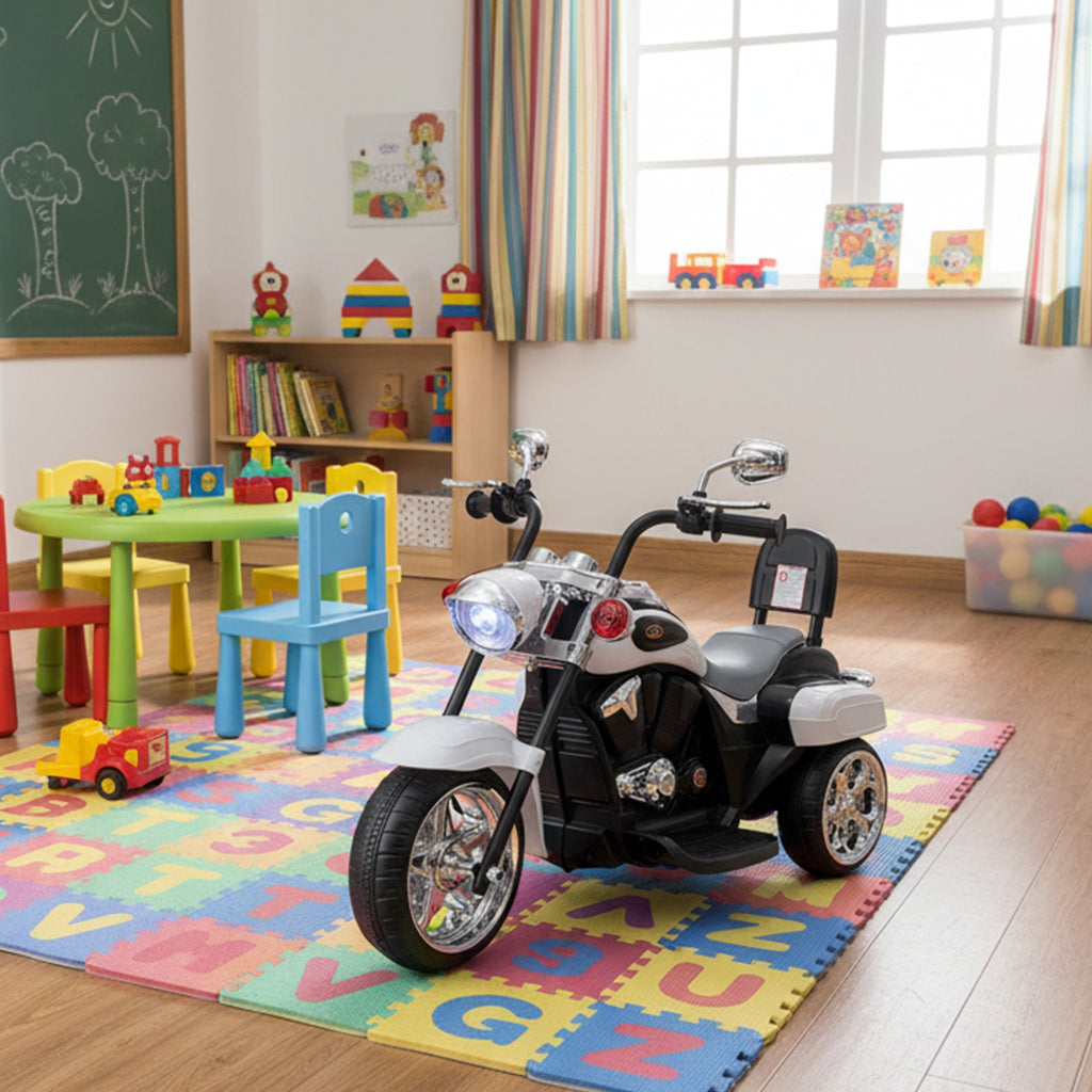 COSTWAY 3-Wheel Chopper Motorcycle, 6V Powered Ride-On Toy with Training Wheels, Headlight And Forward/ Reverse, Electric Trike for Kids 3+ Years Old
