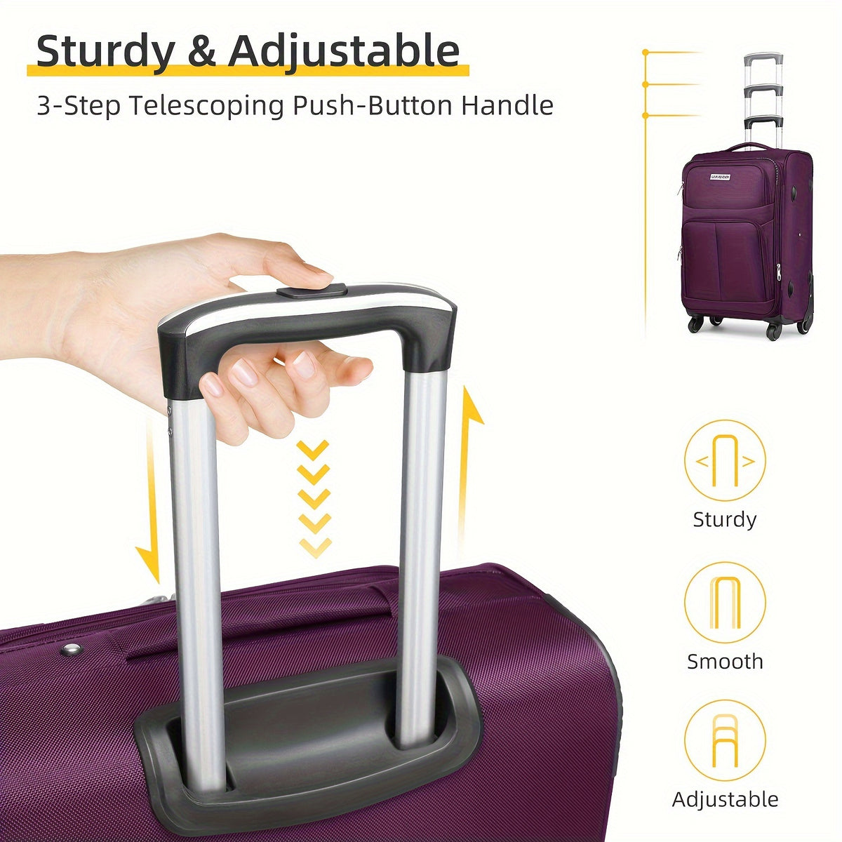 5pcs Soft Luggage Collection Including a Duffel, a 20-Inch Carry-On, And 24 & 28-Inch Expandable Rolling Suitcases, Featuring Rotating Wheels, Lightweight Design, Tsa-Approved Lock, in Purple Color