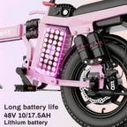 [Hisent New Upgraded Foldable Electric Bike]Rated Power: 500W, 48V 10AH-17.5AHLithium Battery, Range: 12-35 Miles (optional); Speed: 19.9 Miles Per Hour; 14-inch Tires, Available In Basic And Shock-absorbing Models; Suitable for Commuting