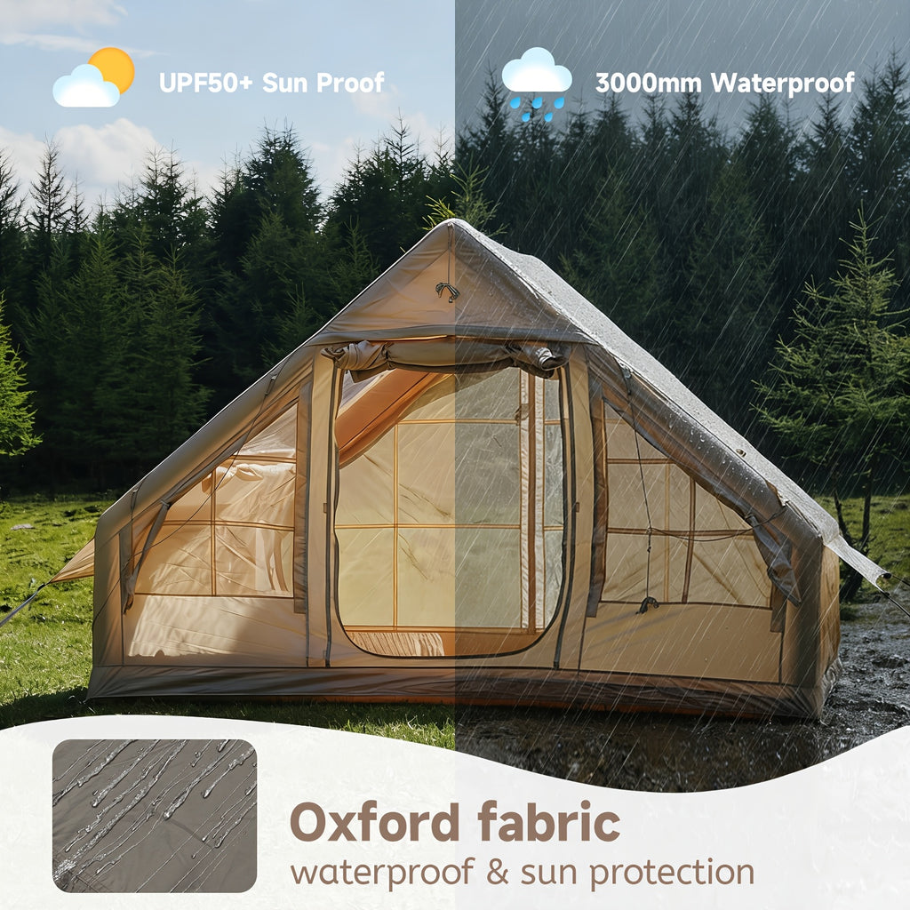 PAKICETUS Premium Inflatable Camping Tent For 4-6 Person, Summer Glamping With Quick Air-Flow & Breathable Mesh, 4 Season All-Weather Shelter, Luxury Large Air Tent With Manual Pump, Easy Setup Heavy-Duty Windproof Family Outdoor House