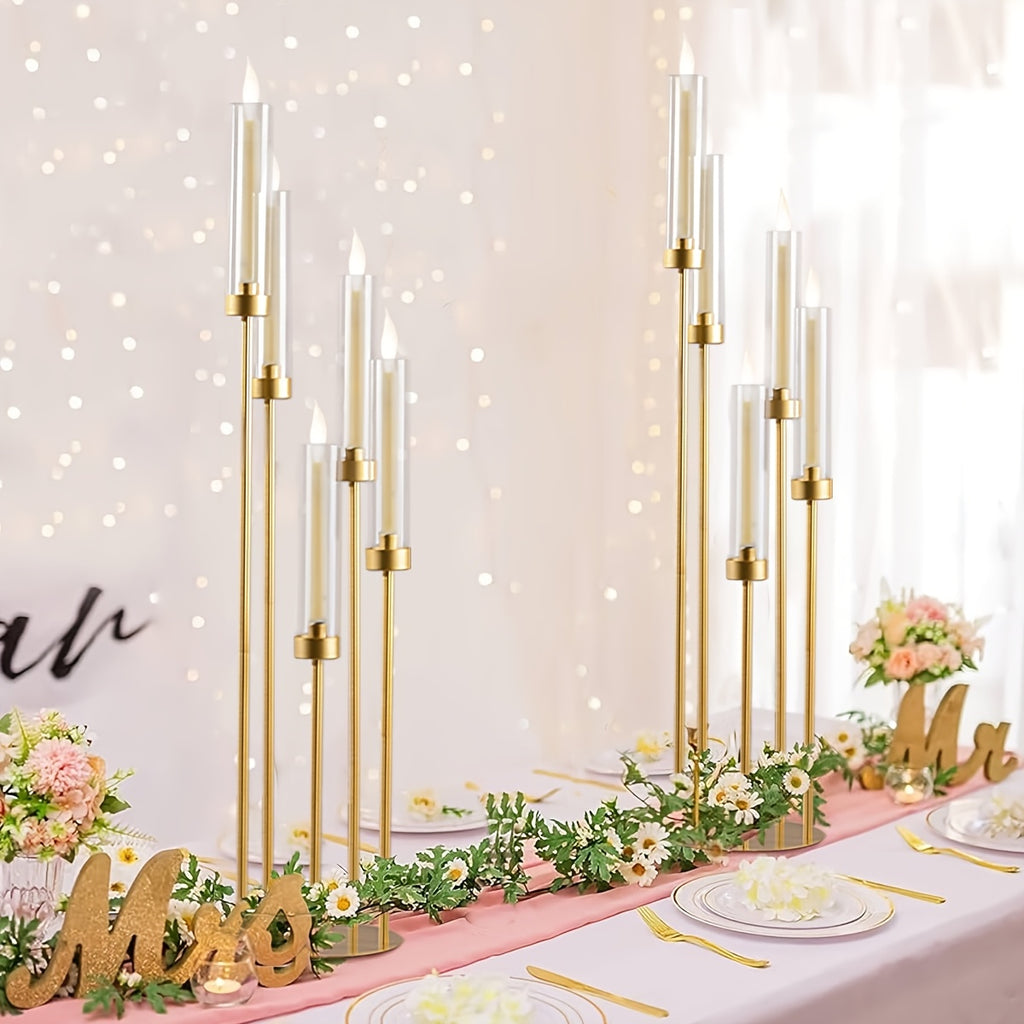 10 Sets Acrylic Candelabra Centerpieces 39.4" Tall Clear Candle Holders Pillar Taper Candlestick with Lampshades 5 Arm Floor Candelabra Stand for Wedding Christmas Ceremony Dinner Party Halloween Christmas