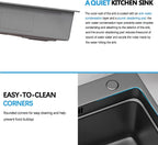 33x22 INCH Nano Black Flying Rain Drop In Stainless Steel Watefall Kitchen Sink Single Bowl with Pull Down Faucet Set Accessories Included