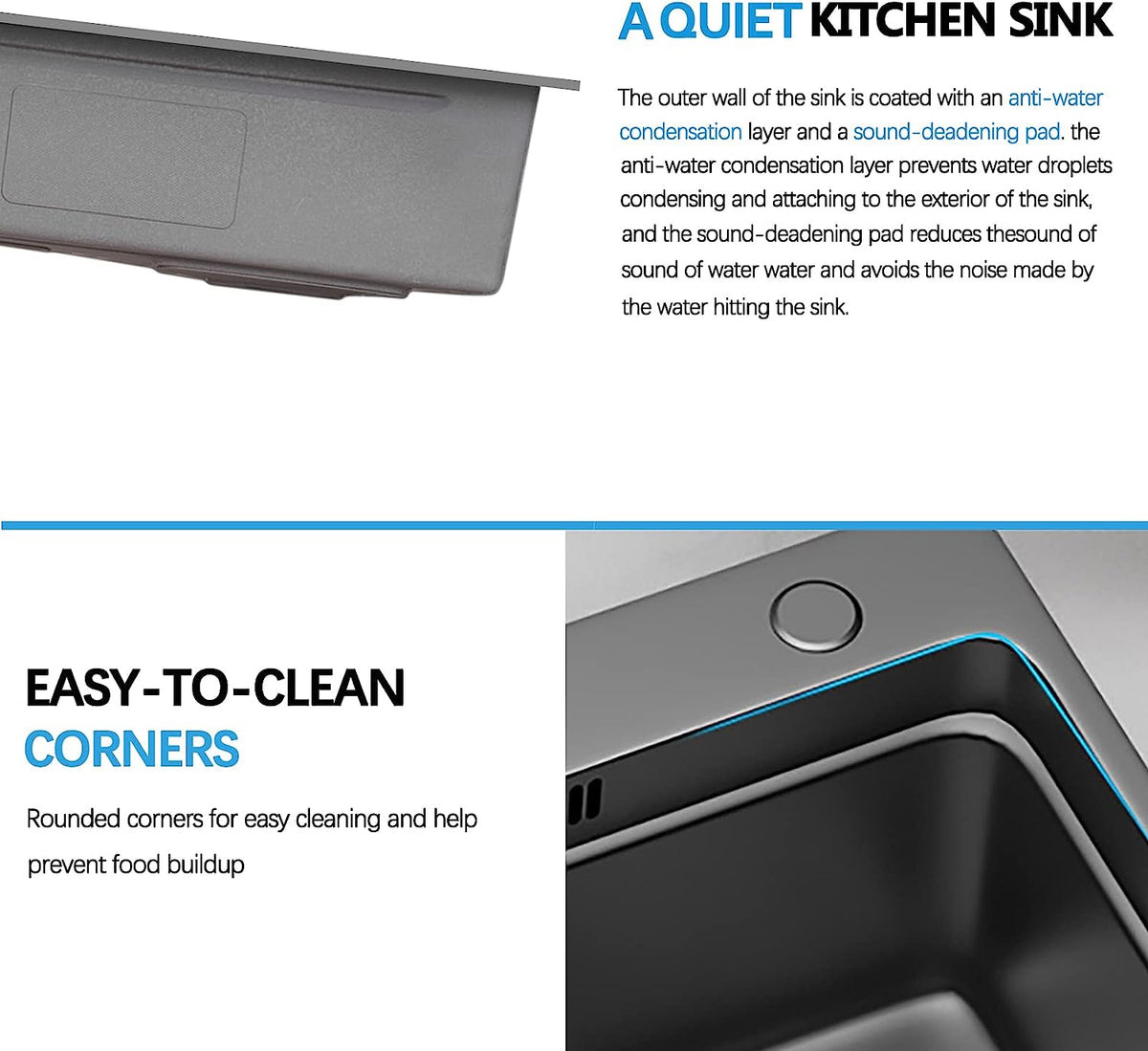 33x22 INCH Nano Black Flying Rain Drop In Stainless Steel Watefall Kitchen Sink Single Bowl with Pull Down Faucet Set Accessories Included