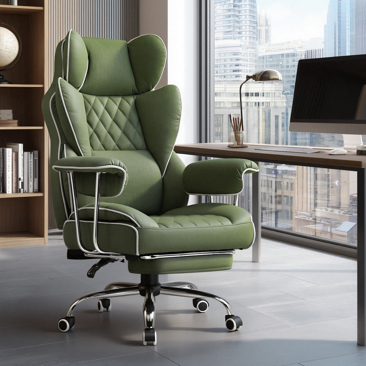 Executive Office Chair for Heavy People, Gaming Chair, Ergonomic Wide Desk Computer Chair with Pocket Spring Lumbar Support, Footrest, Outward Fixed Soft Armrests, High Back PU Leather, Height Adjustable, Big and Tall