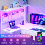 L-Shaped Computer Desk for Small-Space Work and Gaming, Featuring Reversible Shelves and App-Controlled RGB Lights