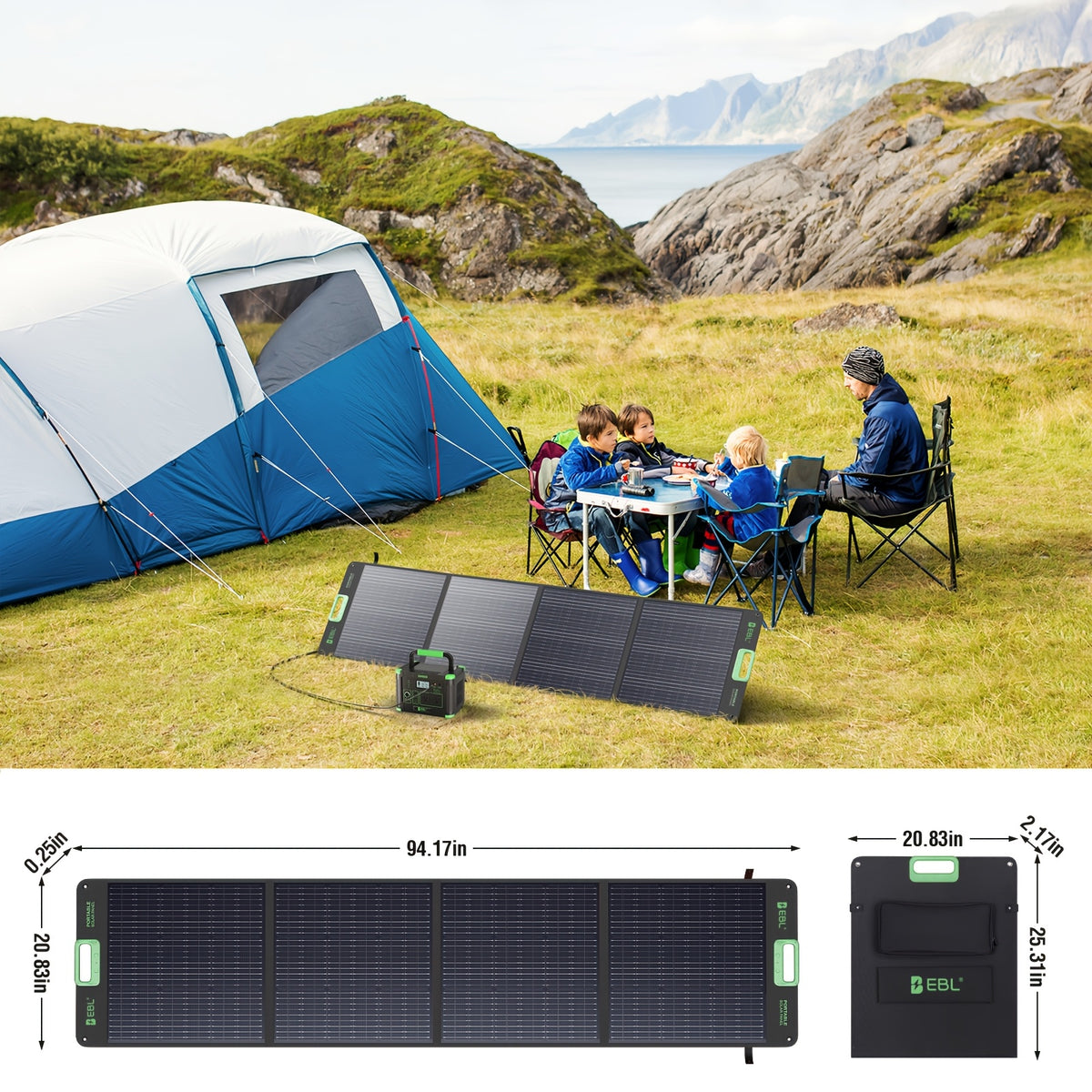 200 Watt Portable Solar Panel Compatible for Power Station - Foldable Solar Panel with MC4 Cable, High-Efficiency Single-Crystalline PV Cells, 4 Kickstands & Lightweight for RV, Camping, Off-Grid Power Generation