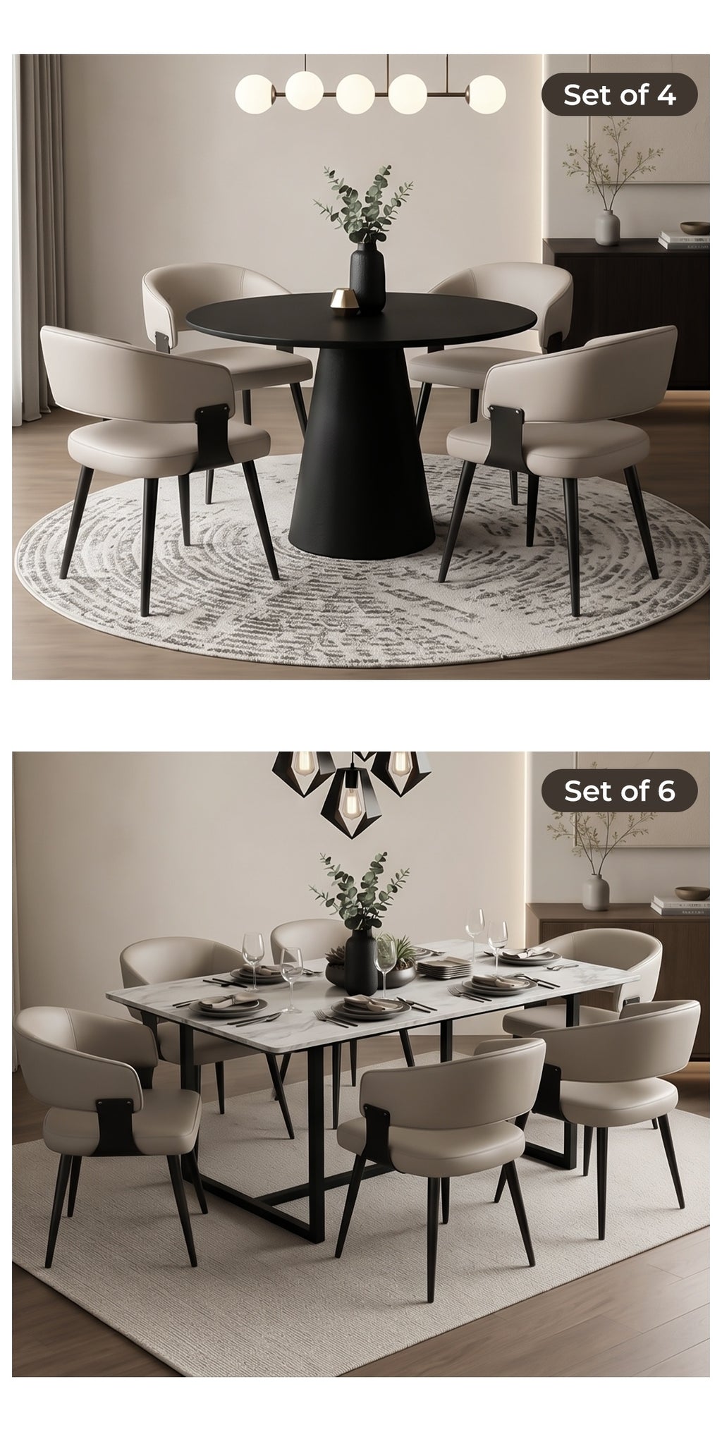 Modern Dining Chair Set of 2, Faux Leather Upholstered Kitchen Chairs with Curved Back And Metal Legs, Mid-Century Chairs for Dining Room, Kitchen