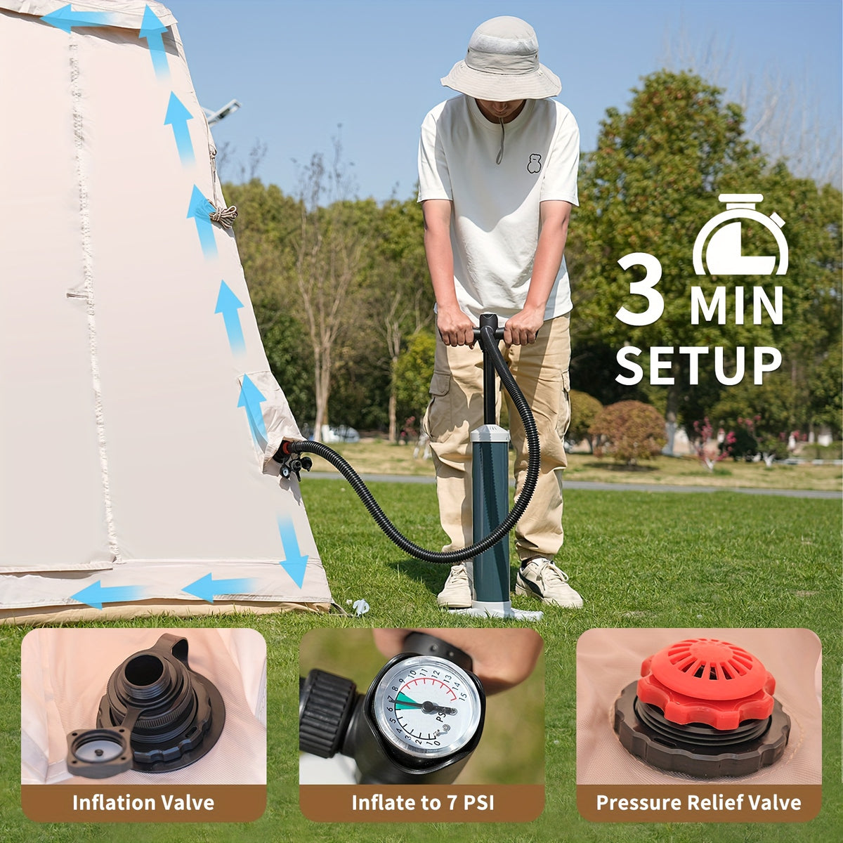 LILYPELLE Inflatable Camping Tent, Easy Setup Air Tent with Hand Pump, 4-Season Glamping Tent for Couples, Groups, And Families