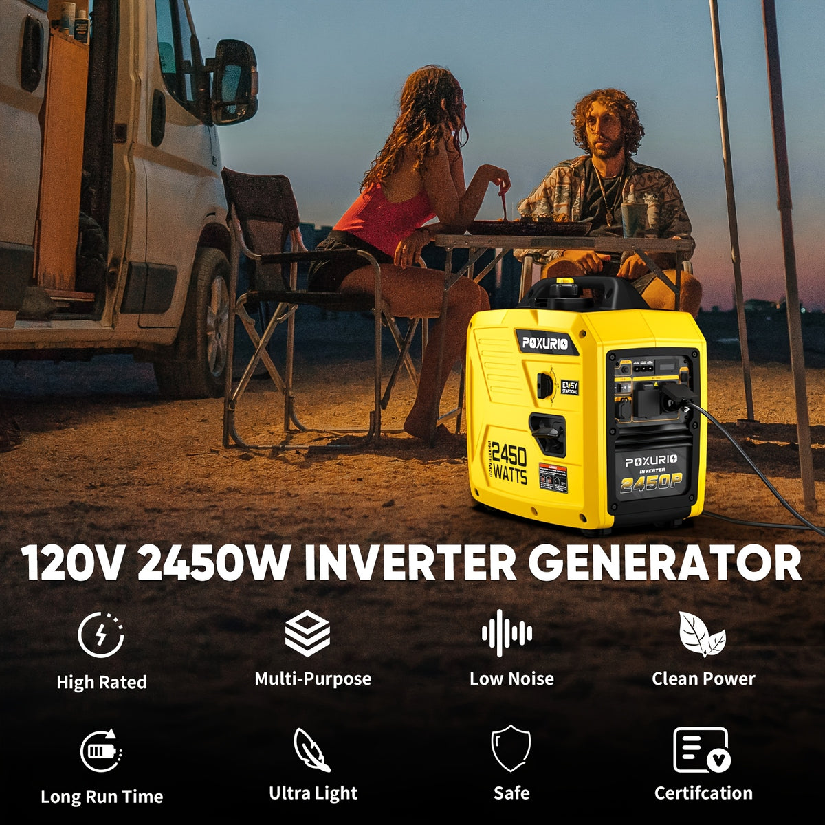 2450W Portable Inverter Generator for Home Use, Super Quiet Outdoor Generator for Camping Outdoor Emergency Power Backup, 1.6Gallon Large Fuel Tank Up to 8.3 Hours Use, EPA Compliant