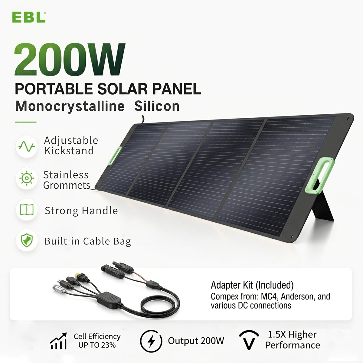 200 Watt Portable Solar Panel Compatible for Power Station - Foldable Solar Panel with MC4 Cable, High-Efficiency Single-Crystalline PV Cells, 4 Kickstands & Lightweight for RV, Camping, Off-Grid Power Generation