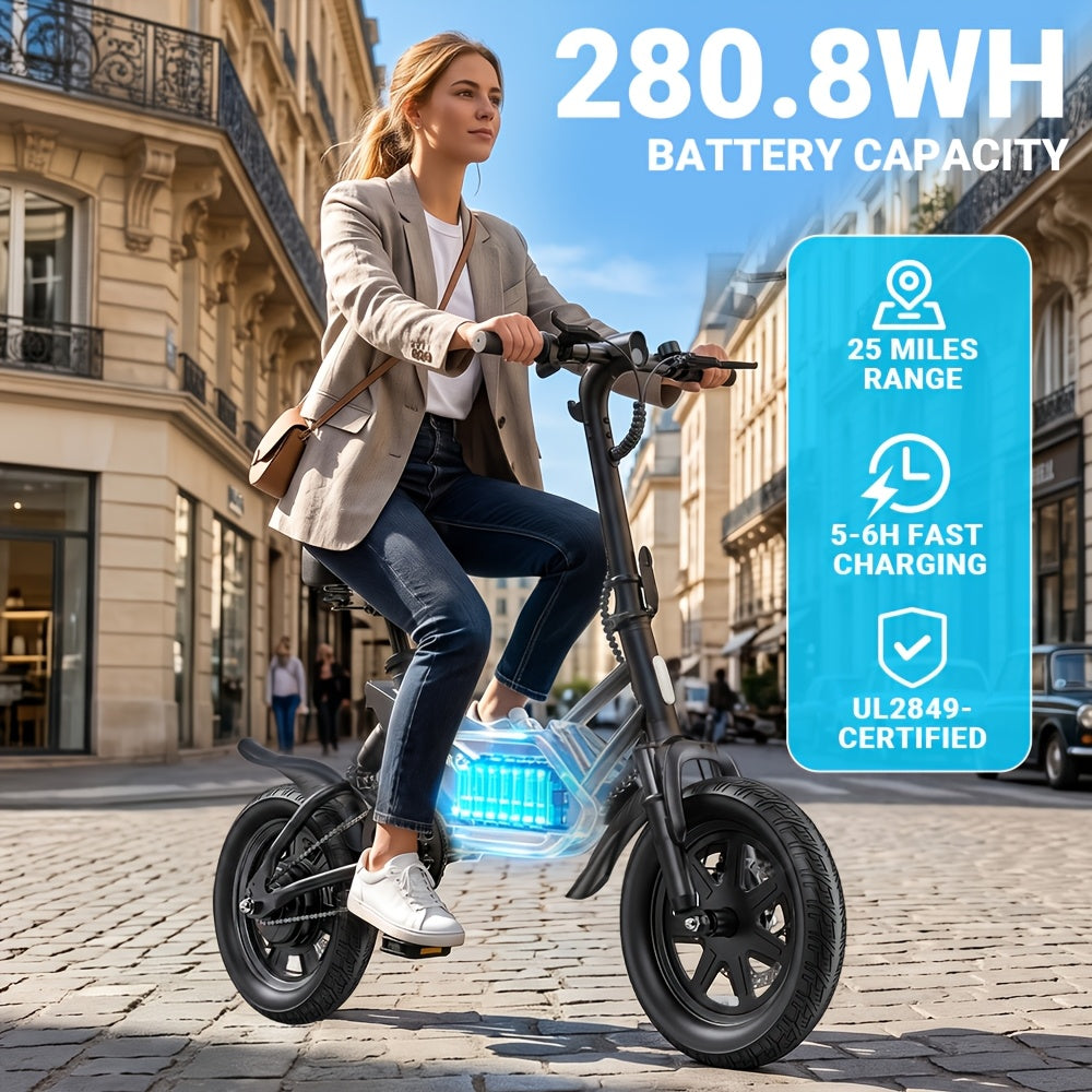 Electric Bike For Adults, 14" Ebike With 350W Motor, 36V7.8AH Battery, Commuter Electric Bicycle Dual Disc Brake, Front And Rear Suspension