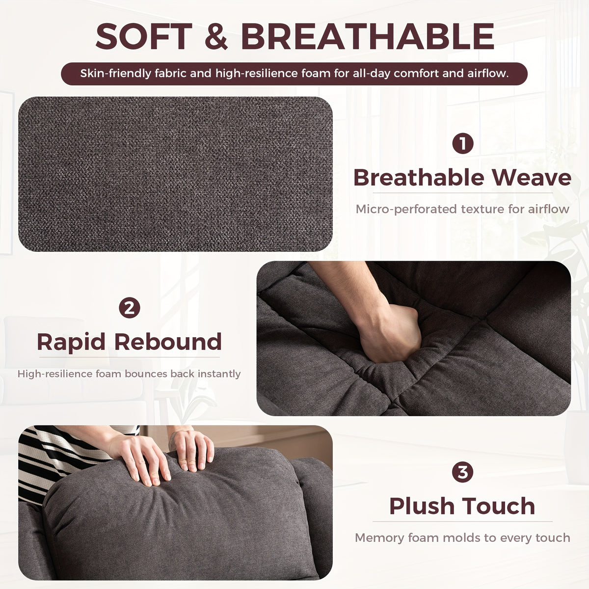 Manual Recliner Chair with Massage And Heat Ergonomic Overstuffed Breathable Fabric Reclining Chair with 2 Side Pockets, 2 Cup Holders, Remote Control, for Game & Recreation Room Furniture