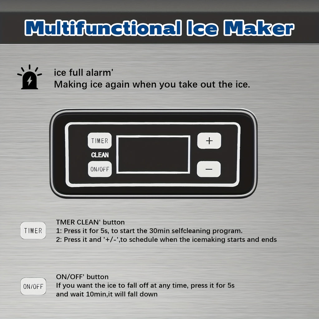100/120 Lbs/24H Commercial Ice Maker, 48 Cubes/11mins, 33 Lbs Ice Storage Capacity, Counter Ice Maker Self Cleaning, 24 Hour Timer Stainless Steel Under Counter/Freestanding Ice Maker Machine