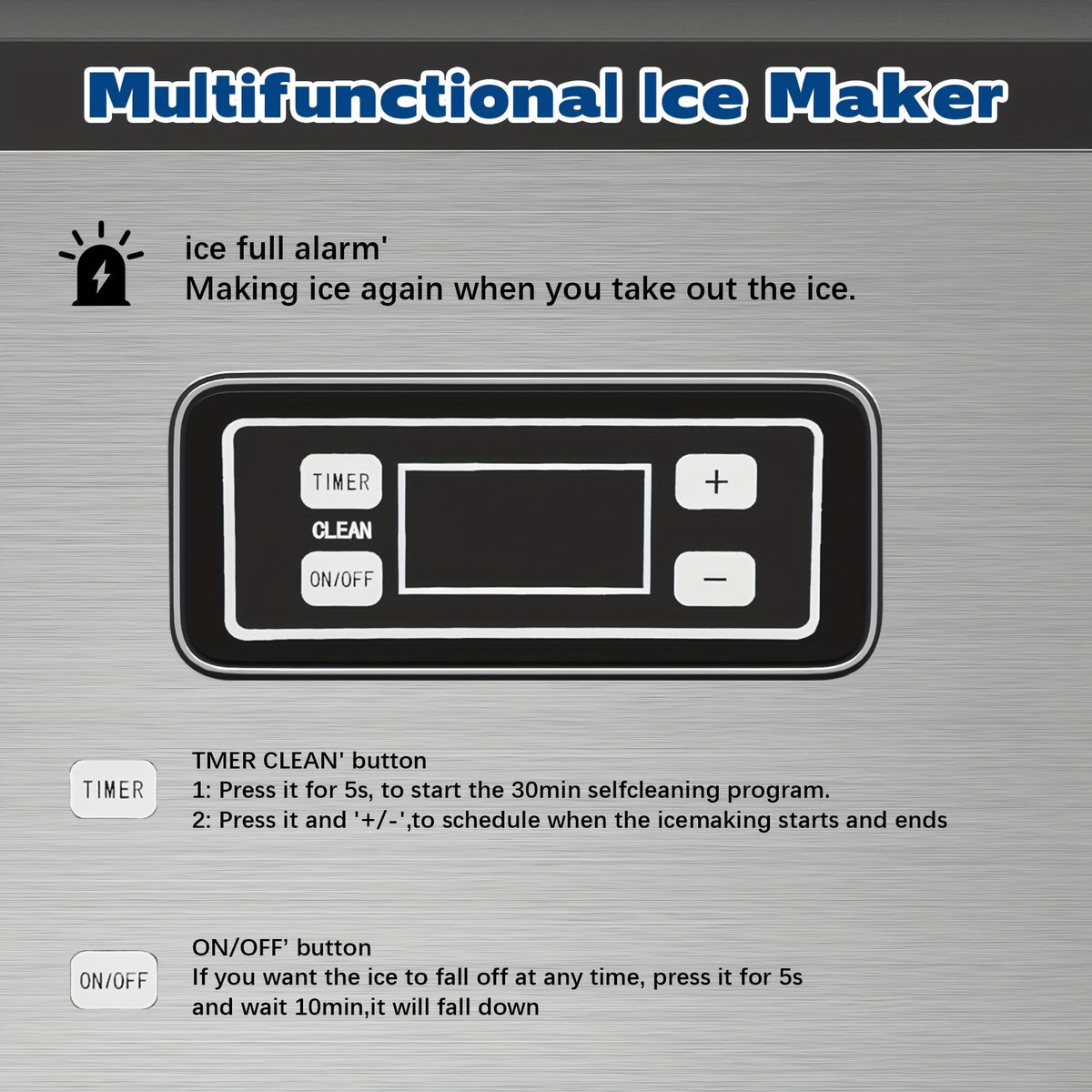 100/120 Lbs/24H Commercial Ice Maker, 48 Cubes/11mins, 33 Lbs Ice Storage Capacity, Counter Ice Maker Self Cleaning, 24 Hour Timer Stainless Steel Under Counter/Freestanding Ice Maker Machine