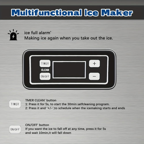 100/120 Lbs/24H Commercial Ice Maker, 48 Cubes/11mins, 33 Lbs Ice Storage Capacity, Counter Ice Maker Self Cleaning, 24 Hour Timer Stainless Steel Under Counter/Freestanding Ice Maker Machine
