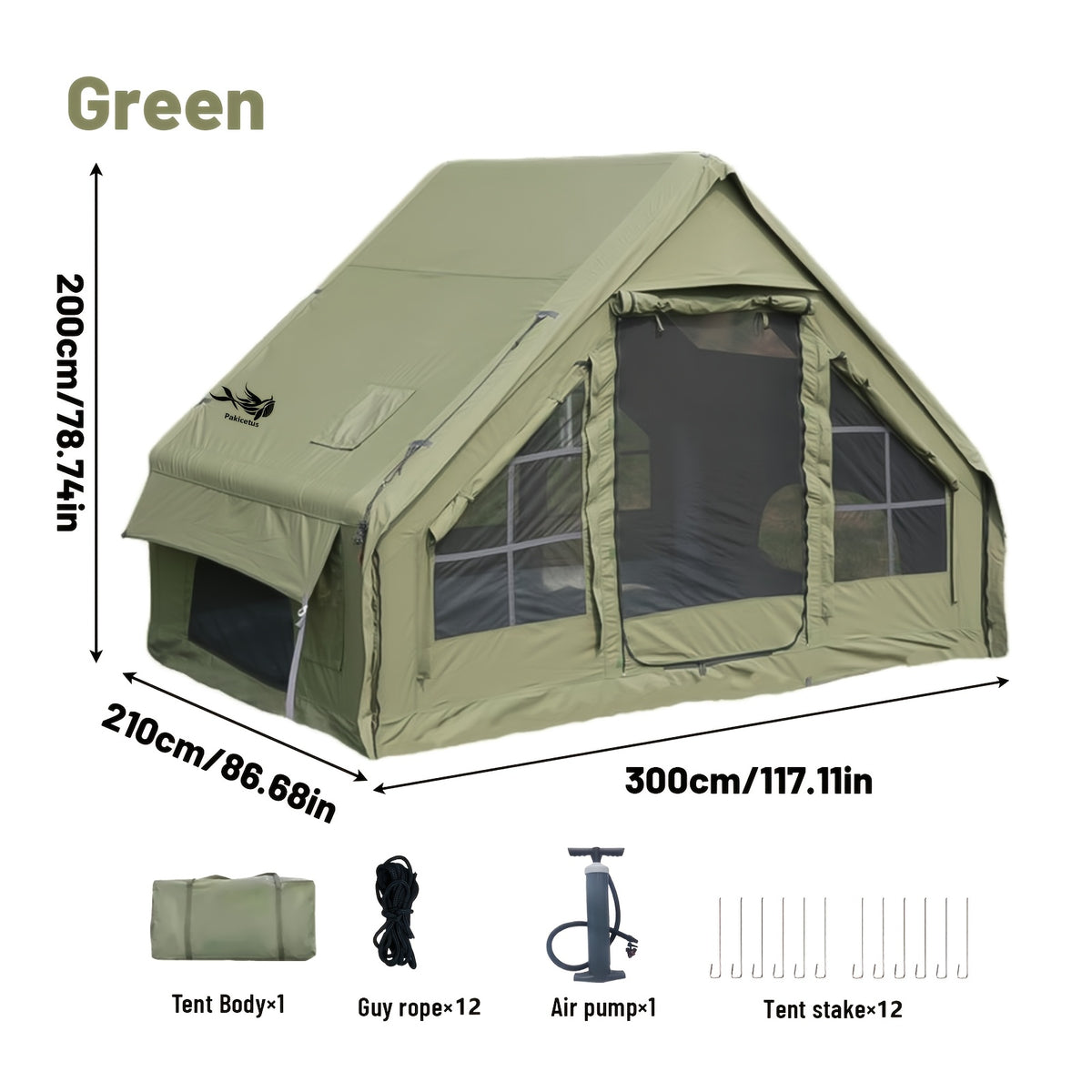 Pakicetus 2-4-6-8 Person Summer Camping Inflatable Tent, Quick Air Circulation with Breathable Mesh Design, Weather-Resistant Oxford Cloth Material Four-Season Camping Cabin, Spacious Full Mesh Windows and Door, Easy Setup with Manual Pump