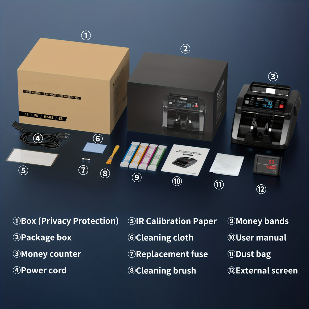 [Black Friday] Mixed Denomination Money Counter Machine, Value Counting, N70 Bill Counter With UV/MG/IR/MT Counterfeit Detection, 3.5" TFT Display Cash Counting Machine, Office Supplies, Black Friday