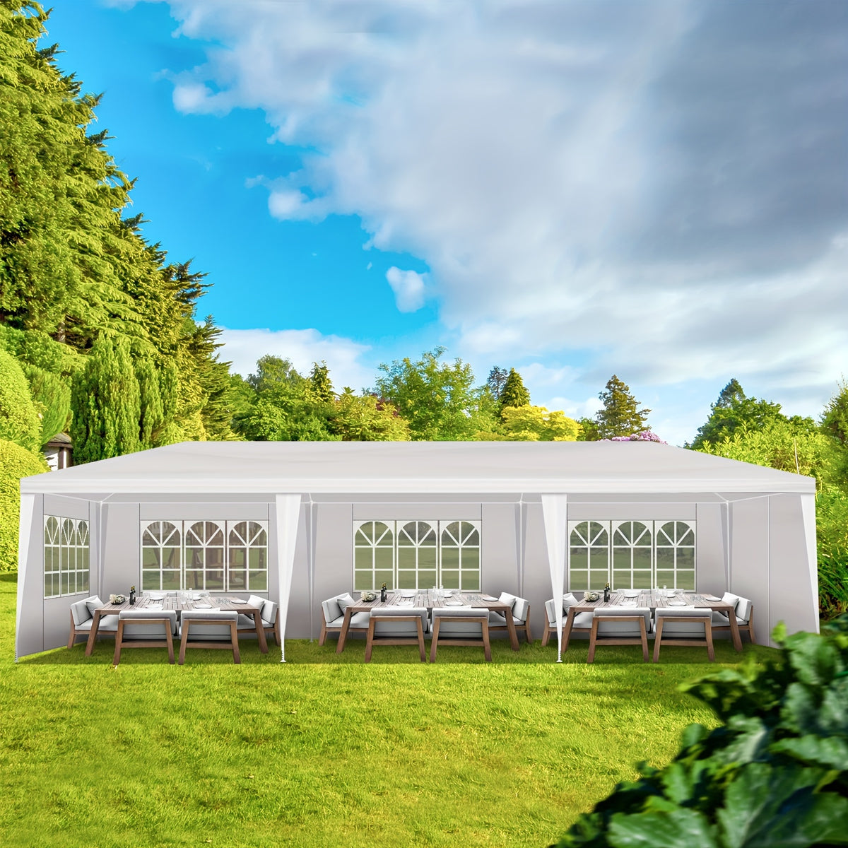 9X30' Outdoor Party Tent with 8 Removable Side Walls, Waterproof Canopy, Patio Wedding Pavilion, White, Suitable for Wedding, Gathering, Party, BBQ, Camping, Patio, Birthday Party, Graduation Ceremony