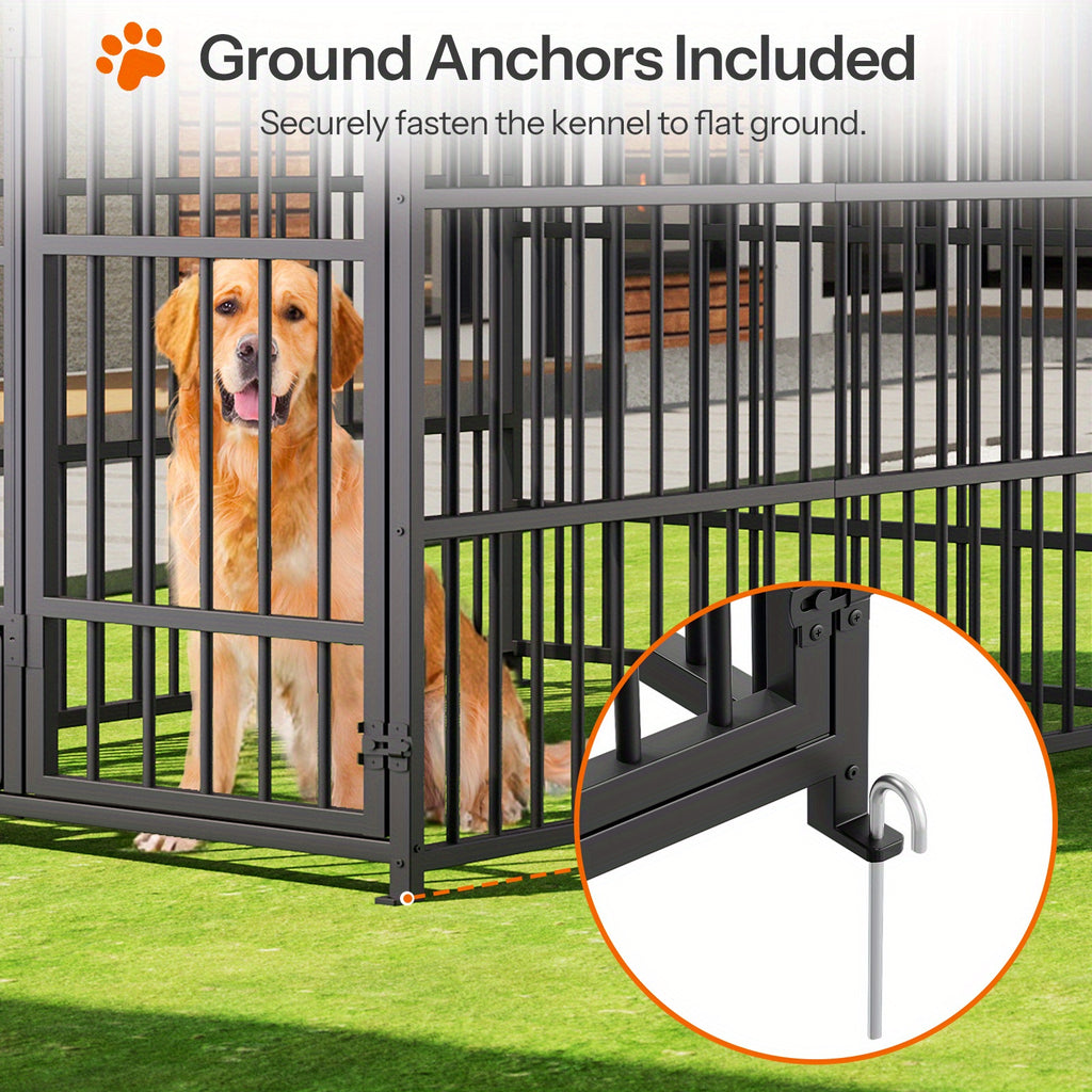 Large Outdoor Dog Kennel Measuring 70.87 Inches in Height, 78.74 Inches in Width, And 47.24 Inches in Depth, Equipped with Two Food Bowls And a Secure Lock. This Heavy-Duty Dog Crate Furniture Is Designed for Medium to Large Dogs And Features a And