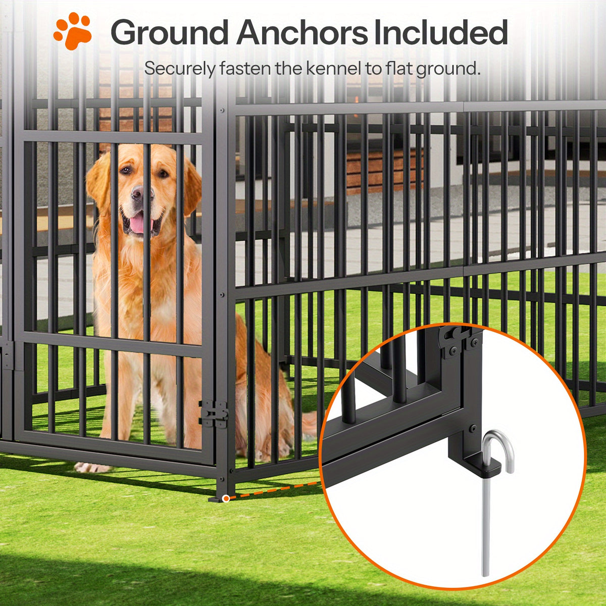 Large Outdoor Dog Kennel Measuring 70.87 Inches in Height, 78.74 Inches in Width, And 47.24 Inches in Depth, Equipped with Two Food Bowls And a Secure Lock. This Heavy-Duty Dog Crate Furniture Is Designed for Medium to Large Dogs And Features a And